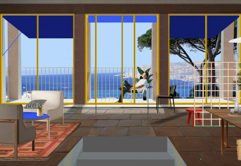 Dessin d'un appartement dans l'esprit méditerranéen, illustrant les futurs logement de la parcelle "Le Carré Sud"